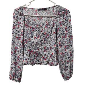 Abercrombie Fitch Womens White Floral Print Peplum Blouse Long Sleeve XS
